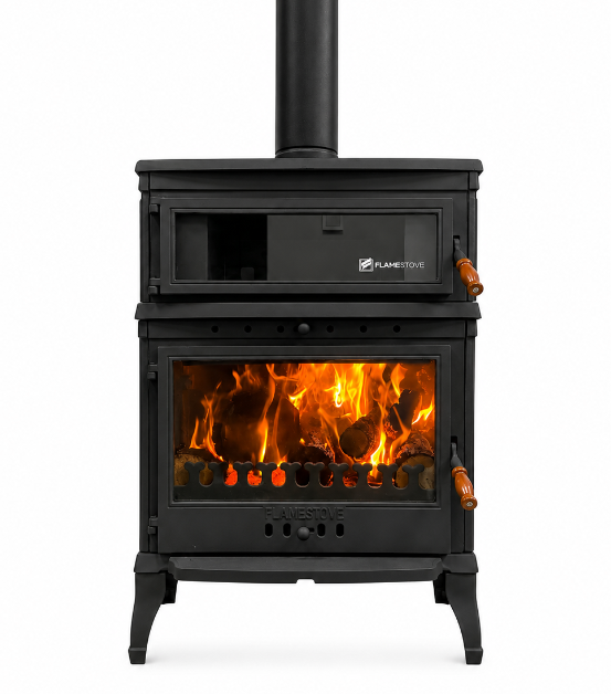 FRS-045 Fire Stove Retro Lux Yüksek Verimli Çift Yanmalı Odun Kömür Sobası Fırınlı Döküm.
