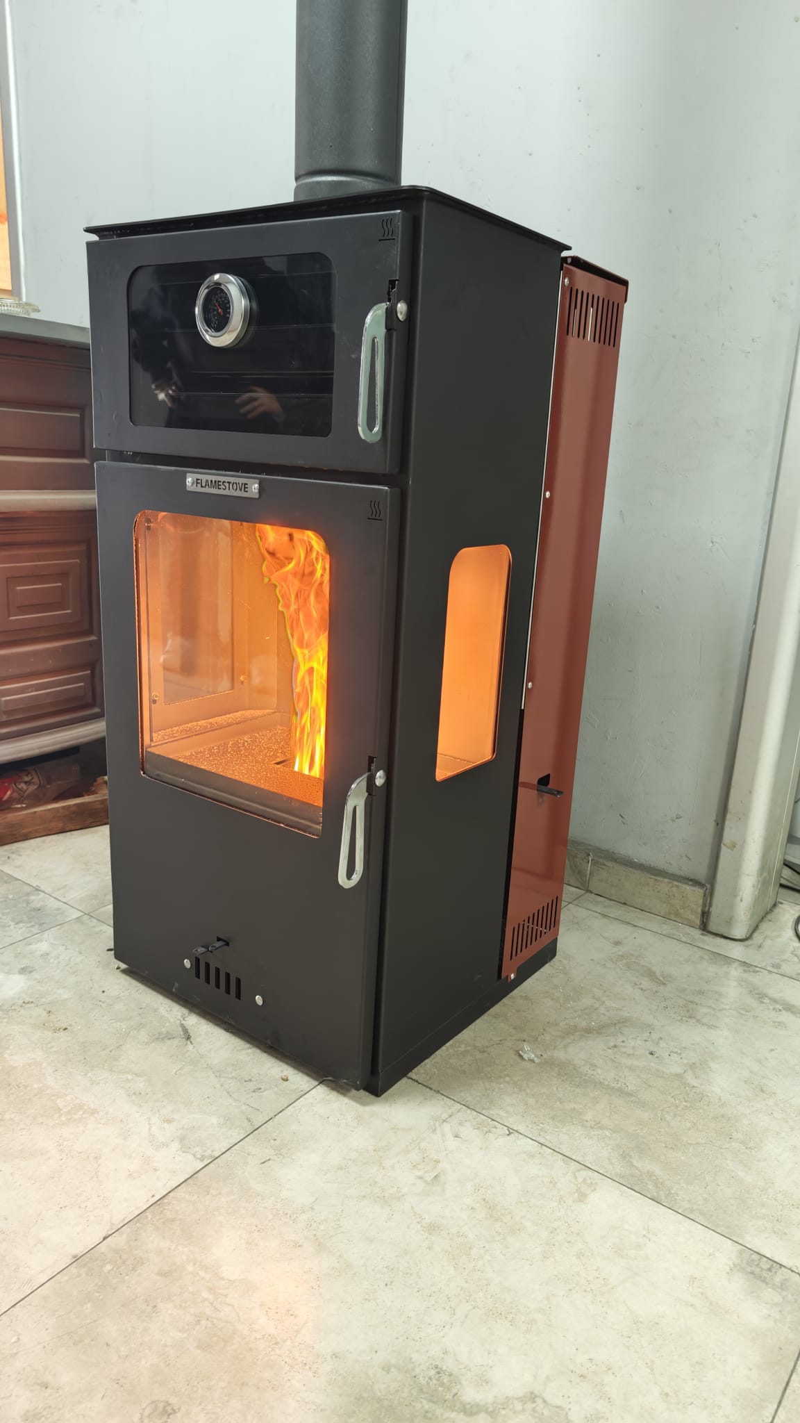 FRS-294 Hybrid Lüx Gurme Çelik Soba | 3 Camlı | 2 Kat Fırın | Pelet ve Odun Yakıtlı