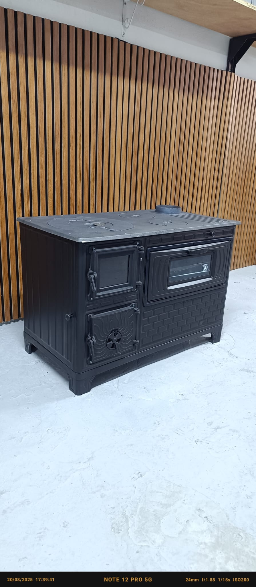 FIRE STOVE FRS-329 Mat Siyah 47'lik Döküm Tuğlaı Kuzine Soba | Emaye | Geniş Kuzine