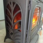 FRS-066 Fire Stove Palmiye Döküm Kuzineli Soba: 3 Katlı Fırın, Yan Cam, 15kW Çift Yanmalı