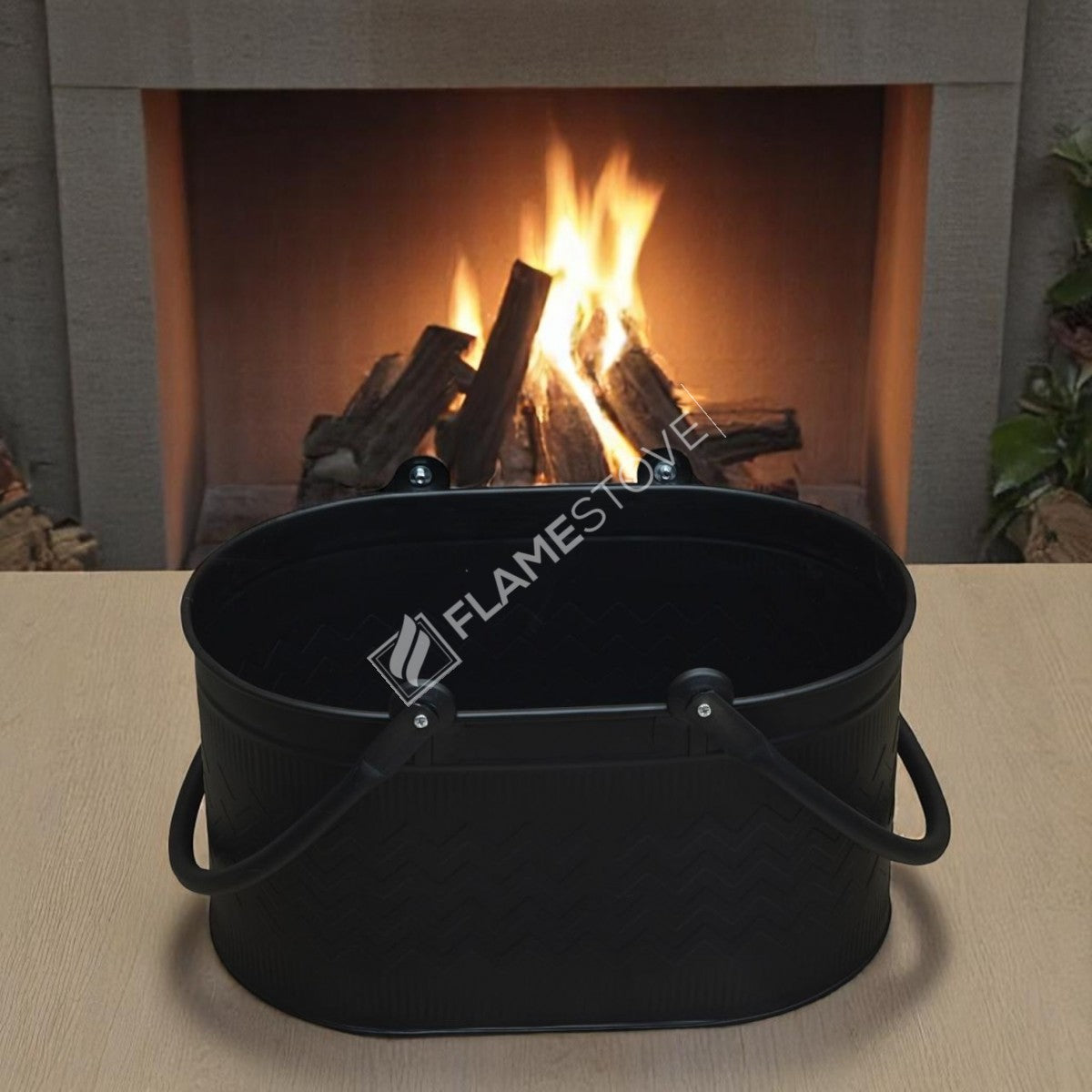 FRS-1343-DH-MAT Fire Stove Dayanıklı Mat Siyah Oval Odun Kovası