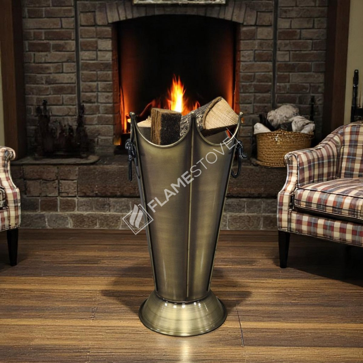 FRS-8192 Fire Stove Lüks Gold Odunluk: İç/Dış Mekan, Yüksek Kaliteli Döküm Şömine Odun Kovası