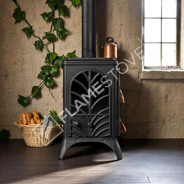 Palmiye Döküm Kuzineli Soba: 3 Katlı Fırın, Yan Cam, 15kW Çift Yanmalı