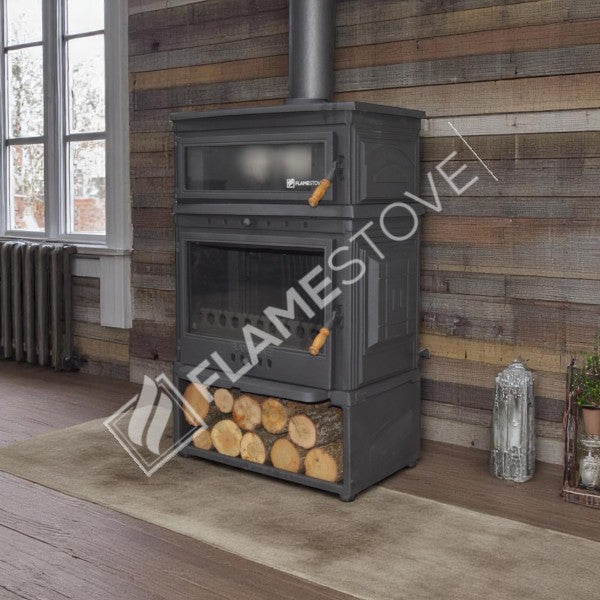 Retro Dik Style Fırınlı Odunluklu Döküm Soba: Çift Yanmalı, Termostatlı, 13 kW