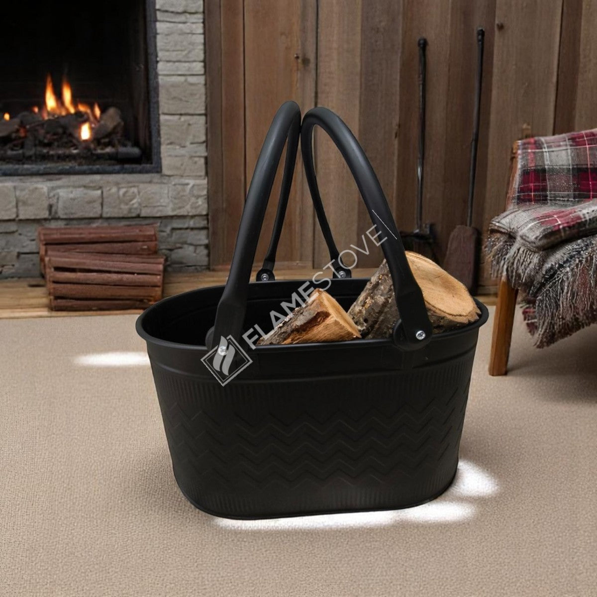 FRS-1343-DH-MAT Fire Stove Dayanıklı Mat Siyah Oval Odun Kovası