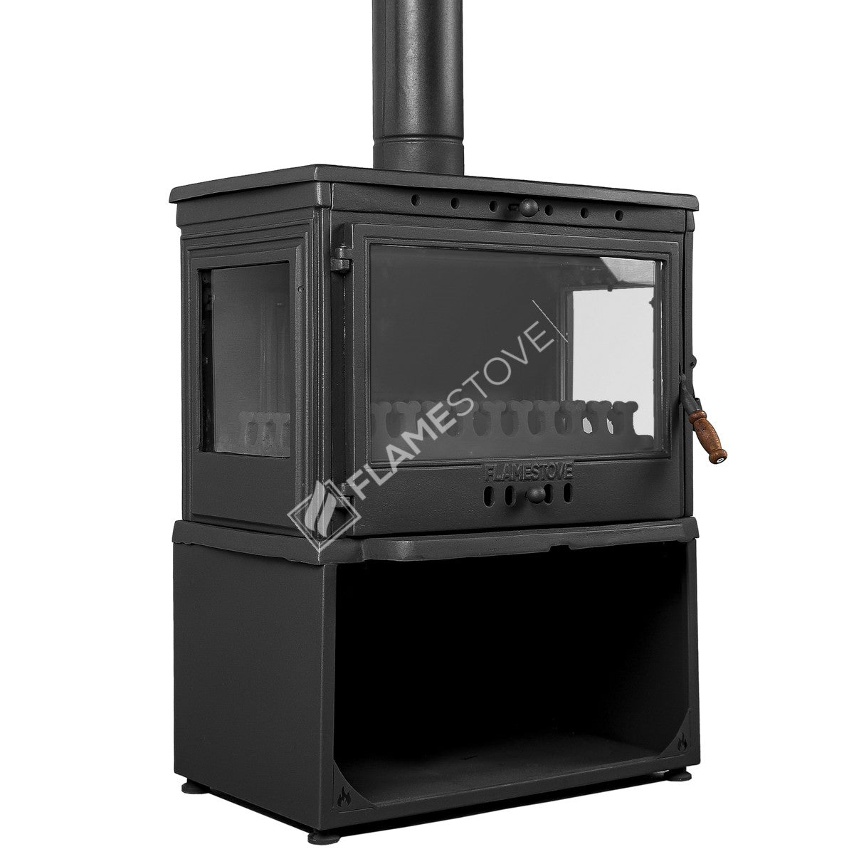 Retro Lux YK Stil Döküm Soba, Yan Kapaklı, Odunluklu, 3 Camlı, 10 kW