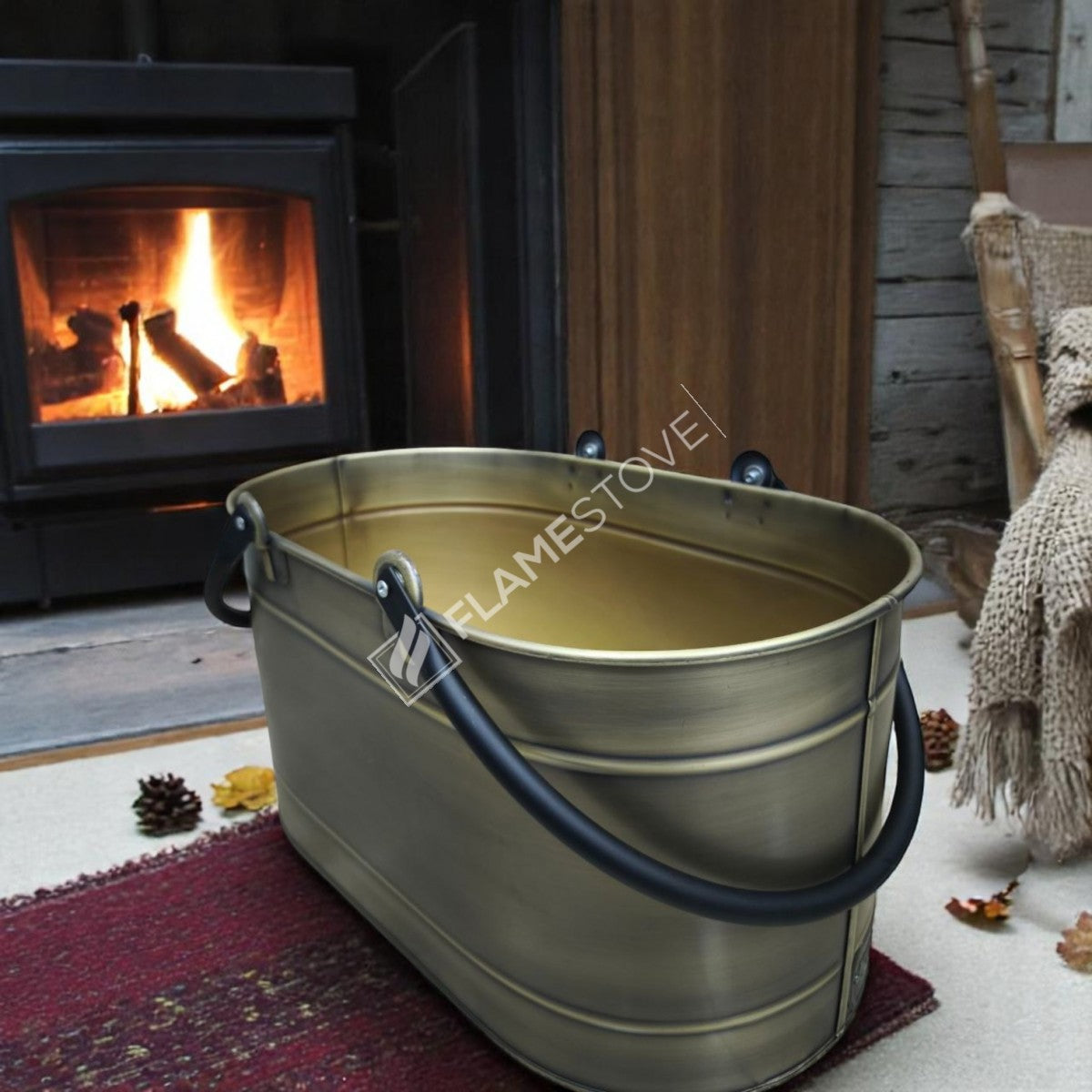 FRS-1343-DH-GOLD Fire Stove Çift Kulplu Gold Oval Odun Kovası