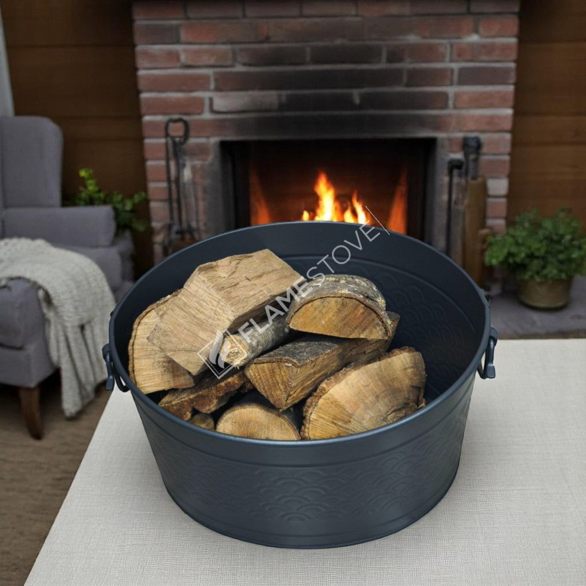 FRS-1353-MAT Fire Stove Mat Siyah Metal Odun Kovası Şömine Aksesuarı