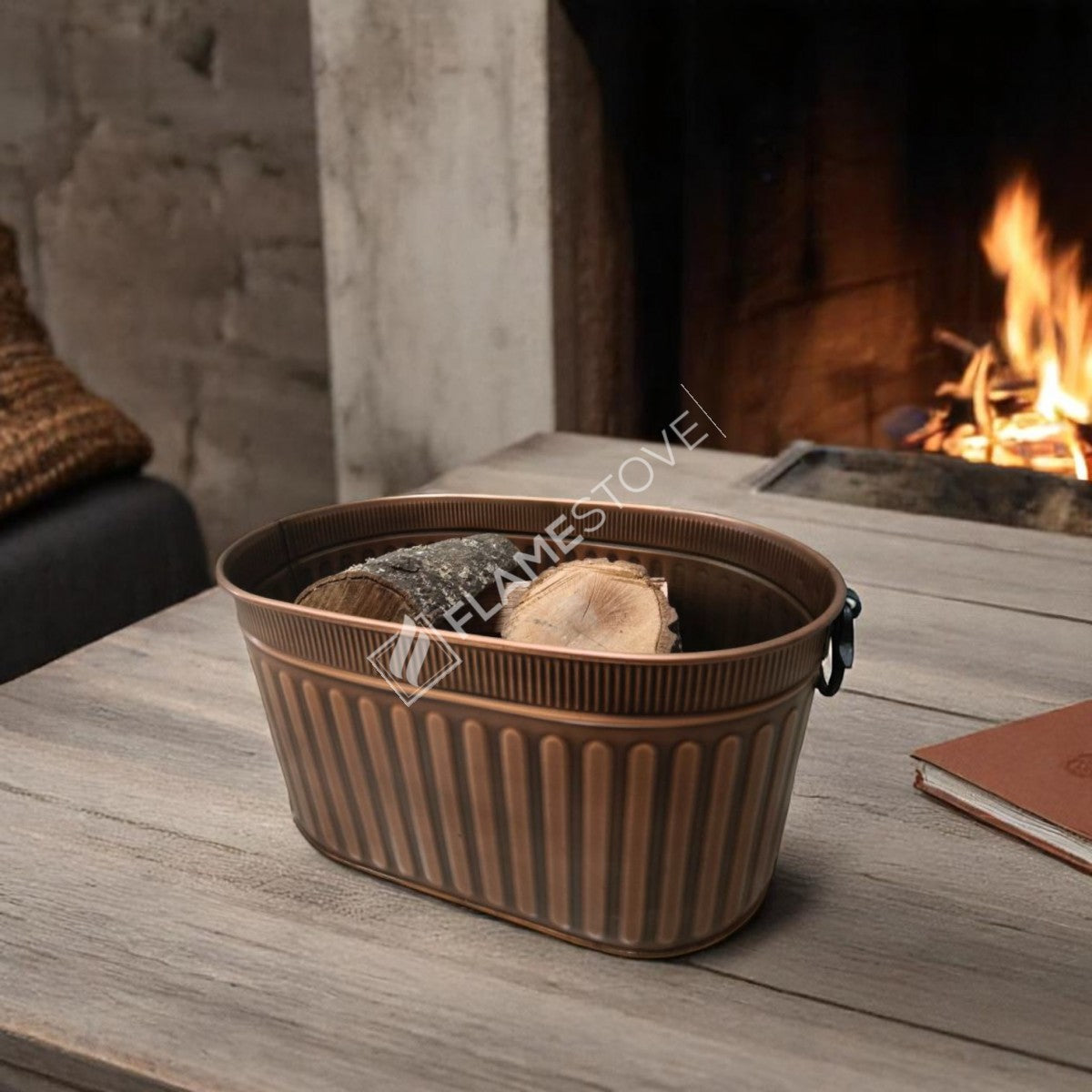 FRS-1343-BAKIR Fire Stove Dayanıklı Bakır Sallanır Kulplu Odun Kovası