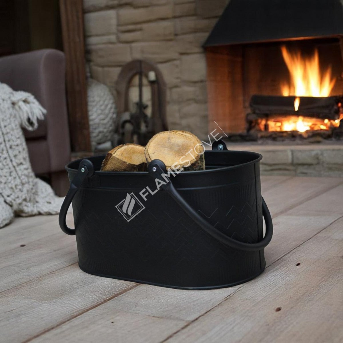FRS-1343-DH-MAT Fire Stove Dayanıklı Mat Siyah Oval Odun Kovası