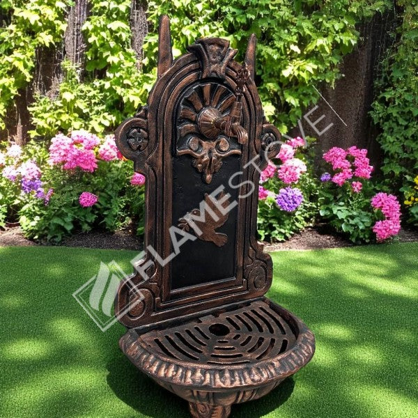 FireStove FRS-907 Bakır Midye Kuş Desenli Alüminyum Bahçe Çeşmesi, Tek Musluklu, Dayanıklı