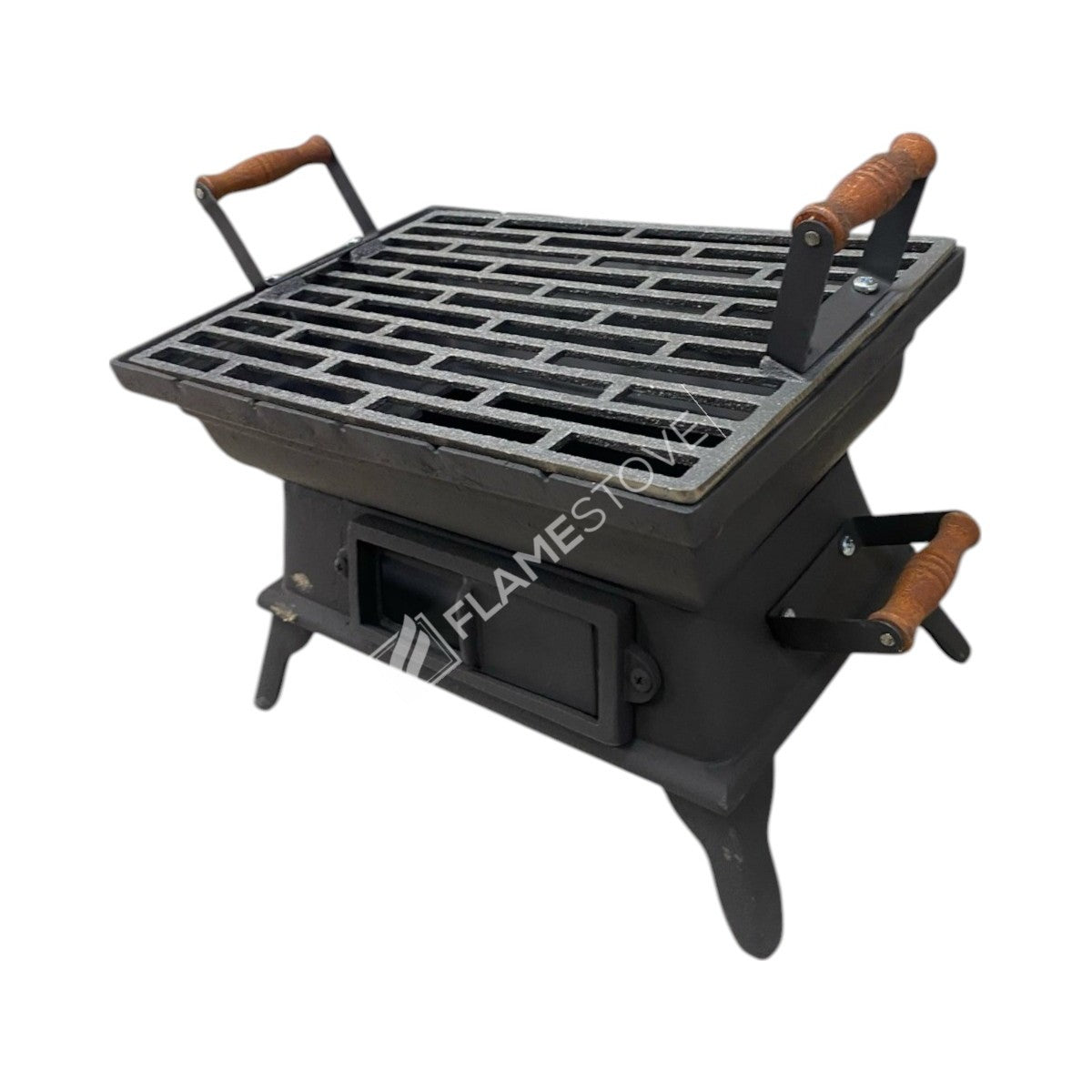 FRS-405 Fire Stove Taşınabilir Ahşap Saplı Kare Döküm Piknik Mangalı - Dayanıklı, Kolay Temizlenebilir