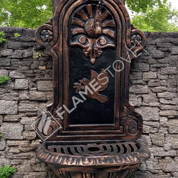 FireStove FRS-907 Bakır Midye Kuş Desenli Alüminyum Bahçe Çeşmesi, Tek Musluklu, Dayanıklı