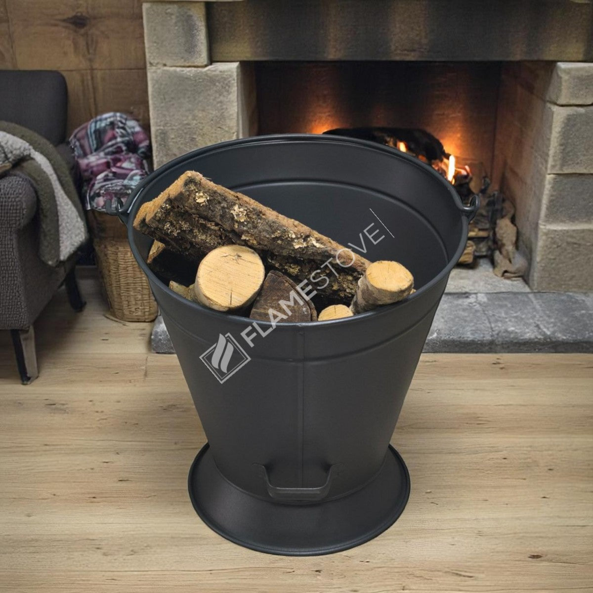 FRS-2330 Fire Stove Mat Siyah Taşınabilir Şömine Odunluk Kömürlük Kovası Ev Aksesuarı