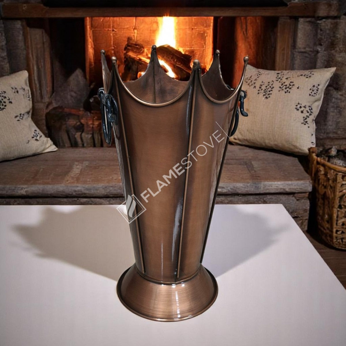 FRS-8192 Fire Stove Paslanmaz Bakır Odunluk, Şık ve Dayanıklı Şömine Odun Kovası, İç/Dış Mekan