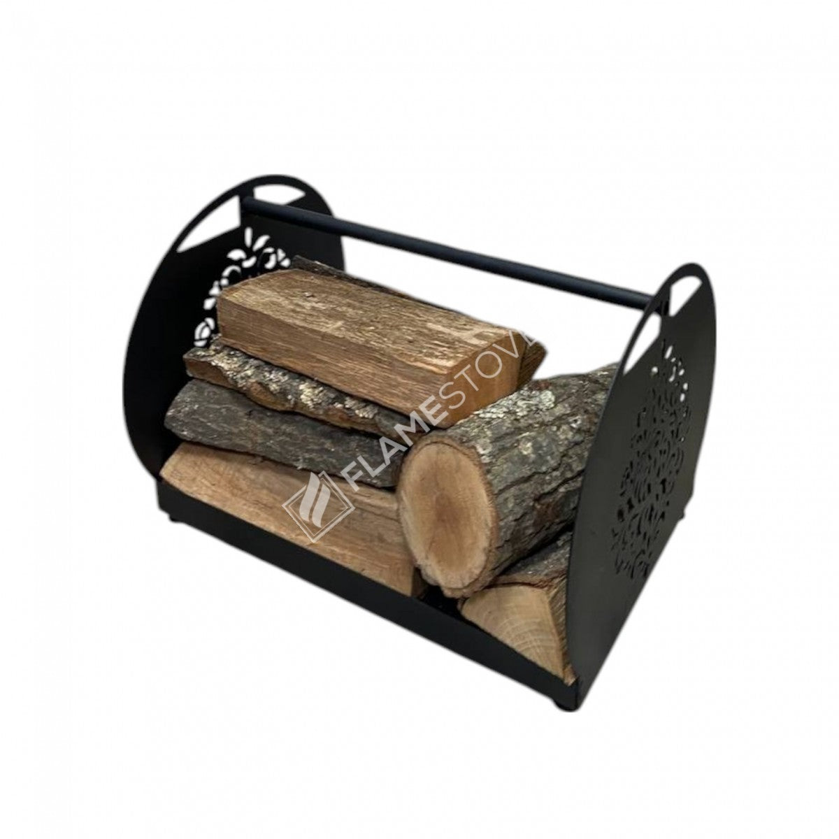 FRS-101B Fire Stove Şık Beşik Tasarım Metal Odunluk - Siyah Mat Şömine Odun Taşıyıcı