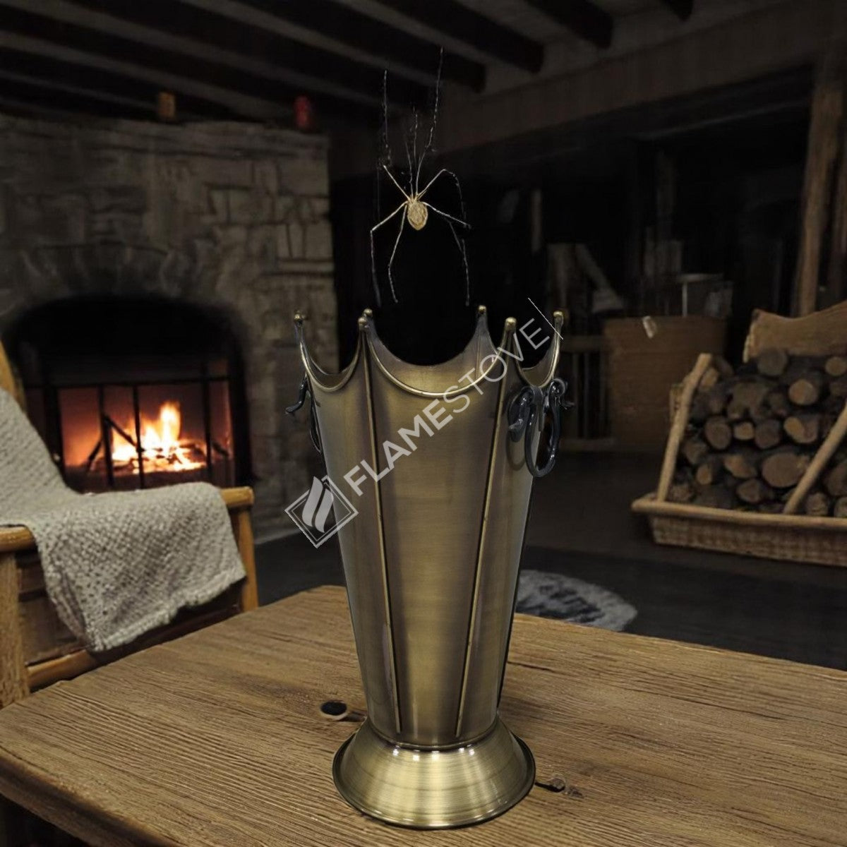 FRS-8192 Fire Stove Lüks Gold Odunluk: İç/Dış Mekan, Yüksek Kaliteli Döküm Şömine Odun Kovası