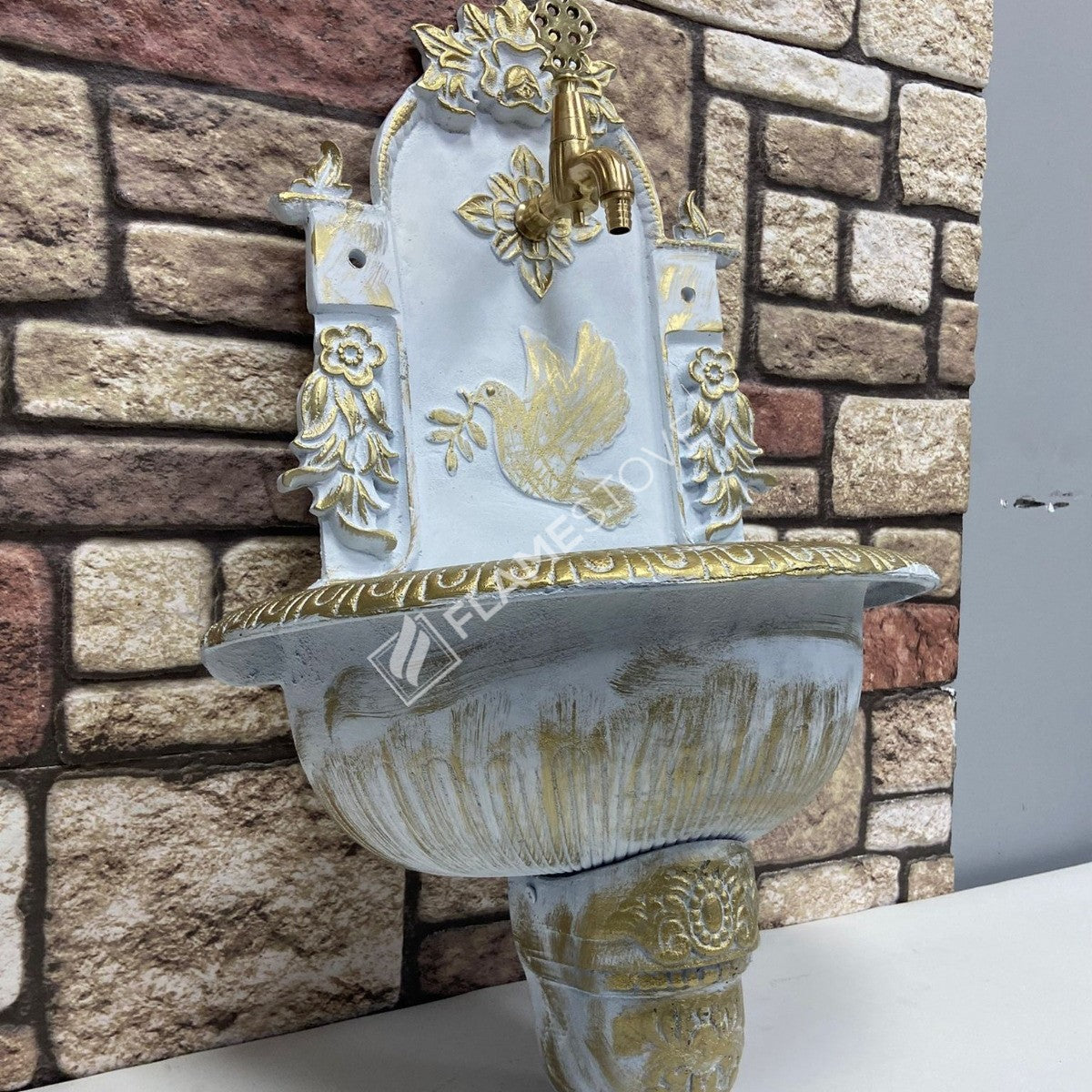 FRS-911 Fire Stove Kuş Desenli Beyaz Alüminyum Bahçe Çeşmesi