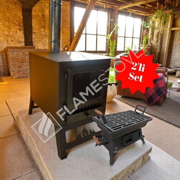 Çok Yönlü Kamp Sobası ve Döküm Mangal Seti FRS-405 FRS-056 Taşınabilir Isıtma Yemek Pişirme Çözümü