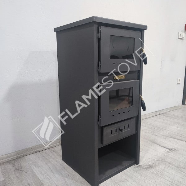Çelik Fırınlı Odunluklu Soba, Ateş Tuğlalı, Schott Robax Camlı, 8 kW Isıtma