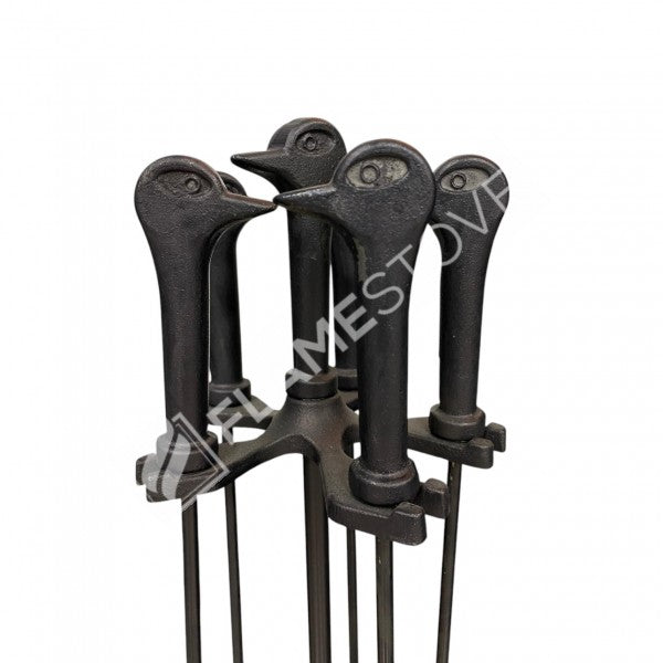 FRS-103Ö Fire Stove Ördek Başlı 4'lü Pik Döküm Maşa Takımı: Şömine ve Barbekü İçin Ergonomik Set