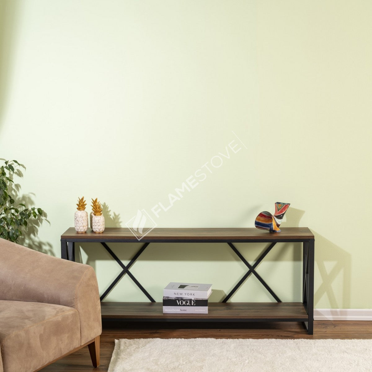 Çok Amaçlı Modern Kahve Rengi Konsol TV Ünitesi Şık Fonksiyonel Metal MDF