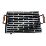FRS-405 Fire Stove Taşınabilir Ahşap Saplı Kare Döküm Piknik Mangalı - Dayanıklı, Kolay Temizlenebilir