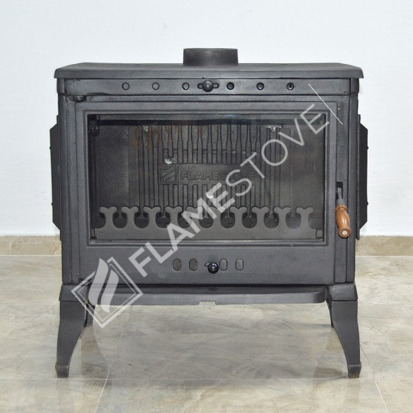 Retro Klasik Döküm Soba, Yüksek Verimli Odun Kömür Sobası, Schott Robax Camlı, 10 kW