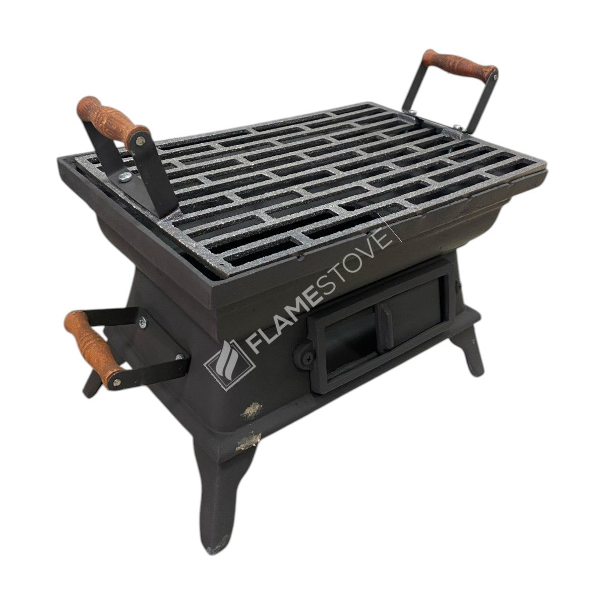 FRS-405 Fire Stove Taşınabilir Ahşap Saplı Kare Döküm Piknik Mangalı - Dayanıklı, Kolay Temizlenebilir
