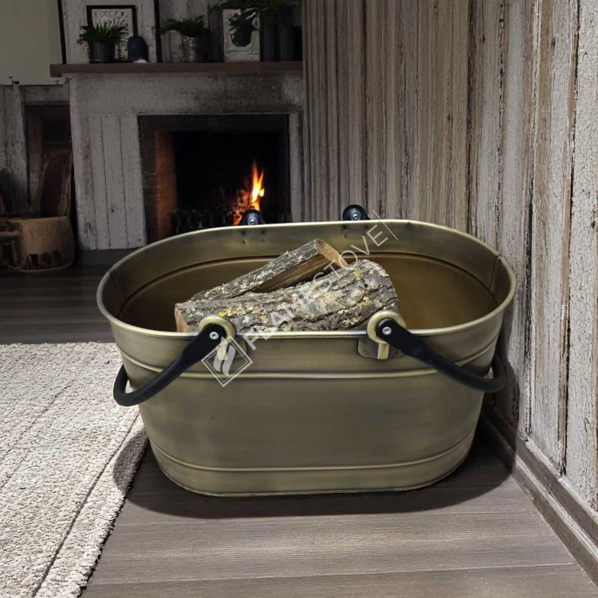 FRS-1343-DH-GOLD Fire Stove Çift Kulplu Gold Oval Odun Kovası