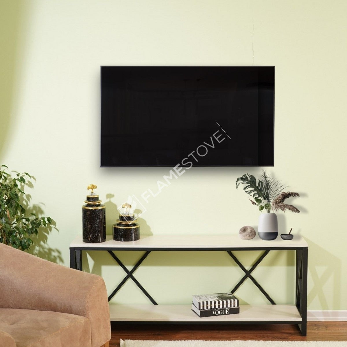 Modern Çok Amaçlı Beyaz Ahşap TV Ünitesi Konsol Metal İskeletli Şık Tasarım