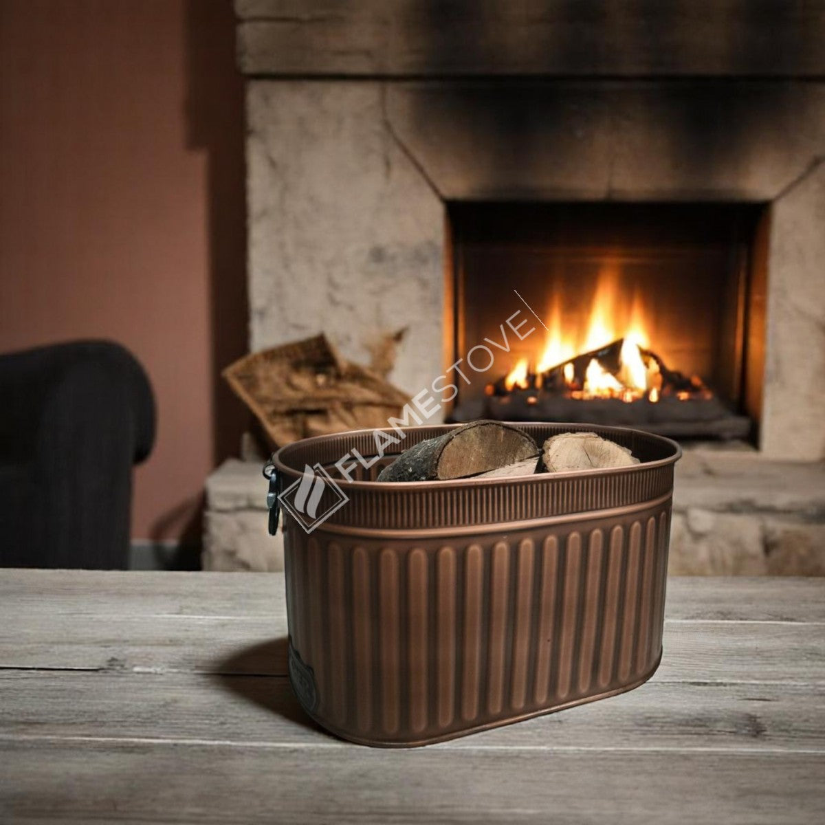 FRS-1343-BAKIR Fire Stove Dayanıklı Bakır Sallanır Kulplu Odun Kovası