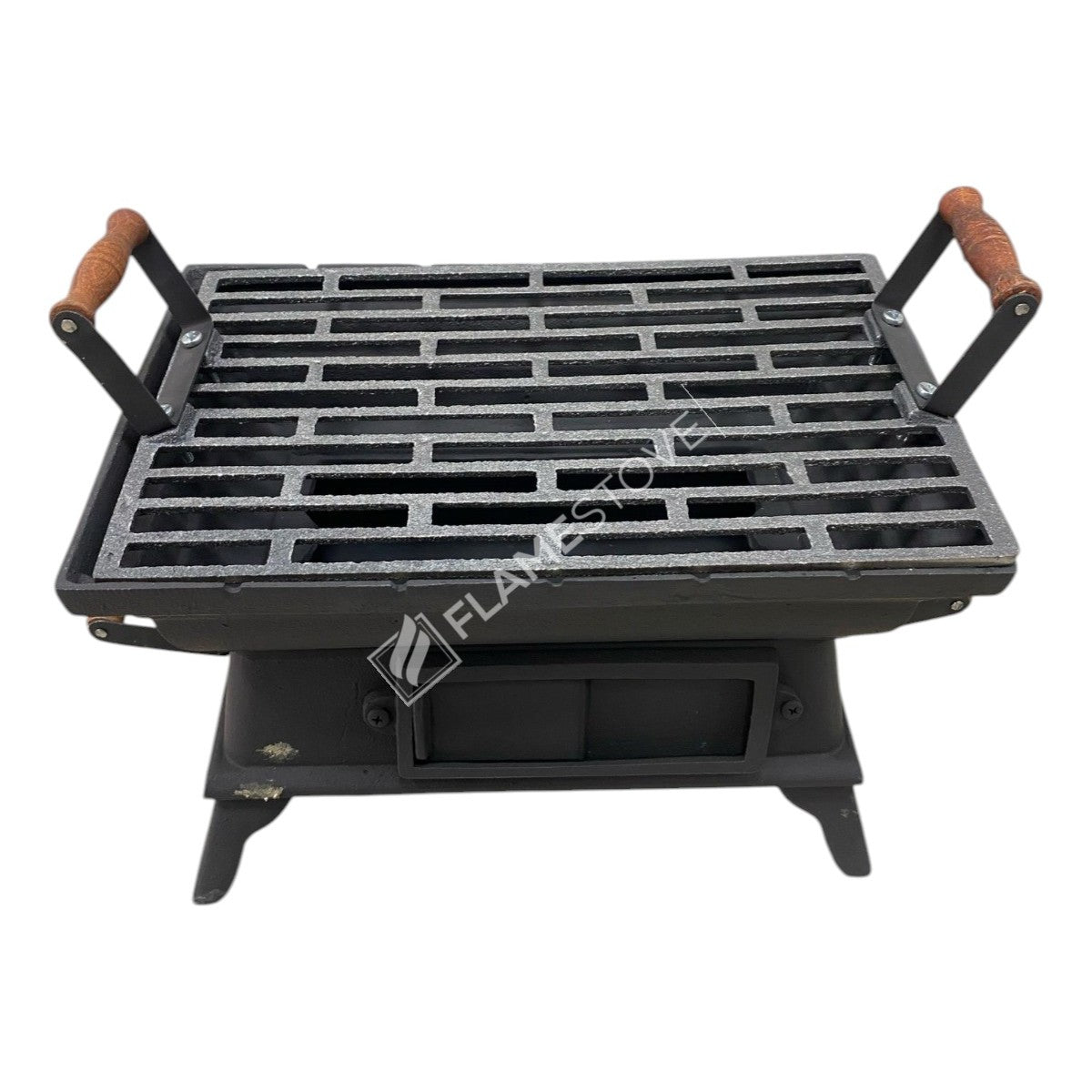 FRS-405 Fire Stove Taşınabilir Ahşap Saplı Kare Döküm Piknik Mangalı - Dayanıklı, Kolay Temizlenebilir