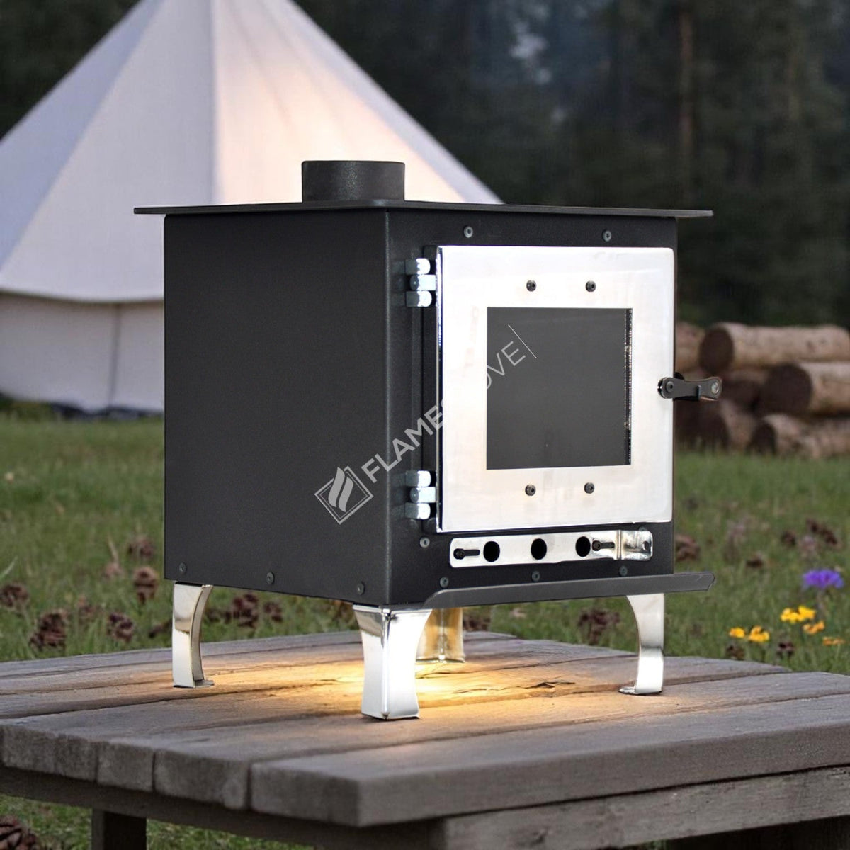 Fire Stove Minio Hafif Taşınabilir Kamp Karavan Sobası Seramik Camlı Çelik Şömine