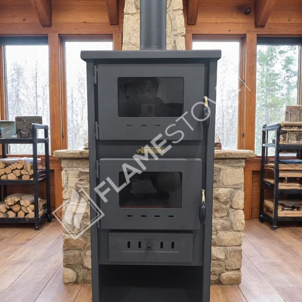 Çelik Fırınlı Odunluklu Soba, Ateş Tuğlalı, Schott Robax Camlı, 8 kW Isıtma