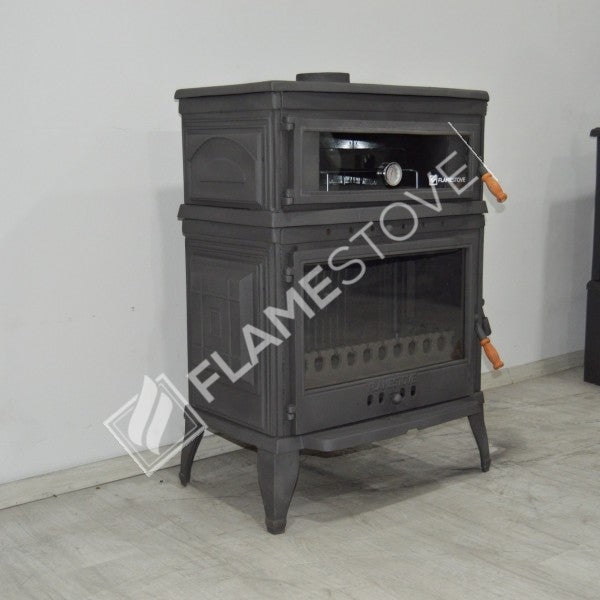 Retro Fırınlı Döküm Soba, Yüksek Verimli Odun Kömür Sobası, Termostatlı, 13 kW