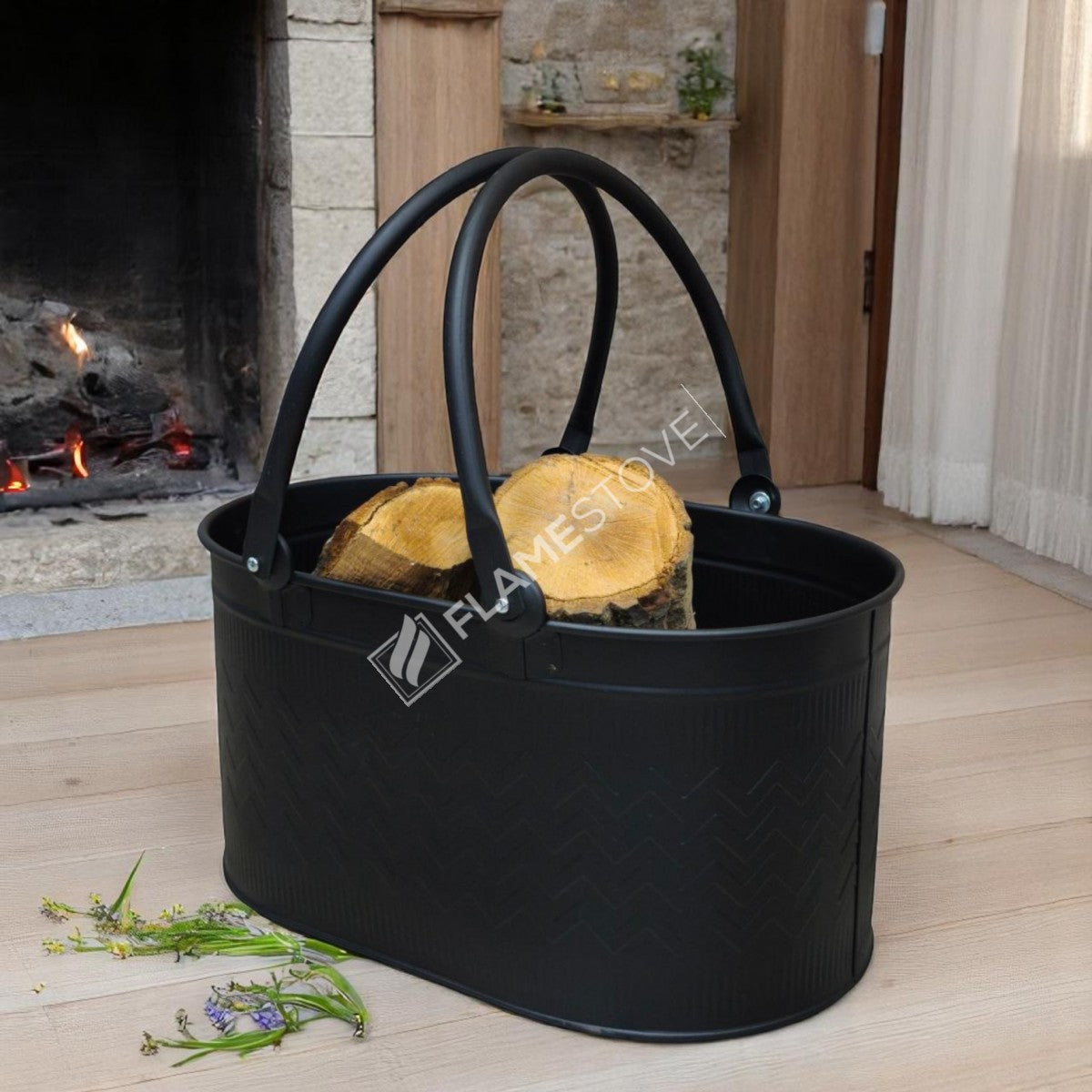 FRS-1343-DH-MAT Fire Stove Dayanıklı Mat Siyah Oval Odun Kovası