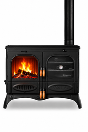FRS-066 Fire Stove Palmiye Döküm Kuzineli Soba: 3 Katlı Fırın, Yan Cam, 15kW Çift Yanmalı