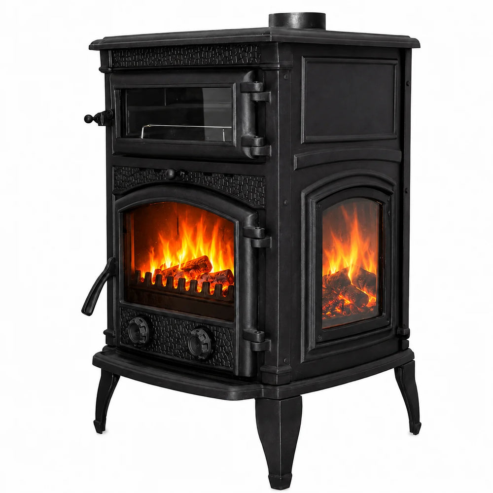 FRS-011 Fire Stove Sirius Maxi Fırınlı 3 Camlı Döküm Soba Yüksek Veriml Odun Kömür Sobası