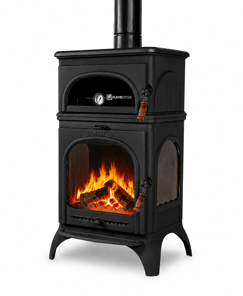 FRS-024 Fire Stove Modena Lux Oven Fırınlı Döküm Soba Yüksek Verimli 3 Camlı Schott Robax