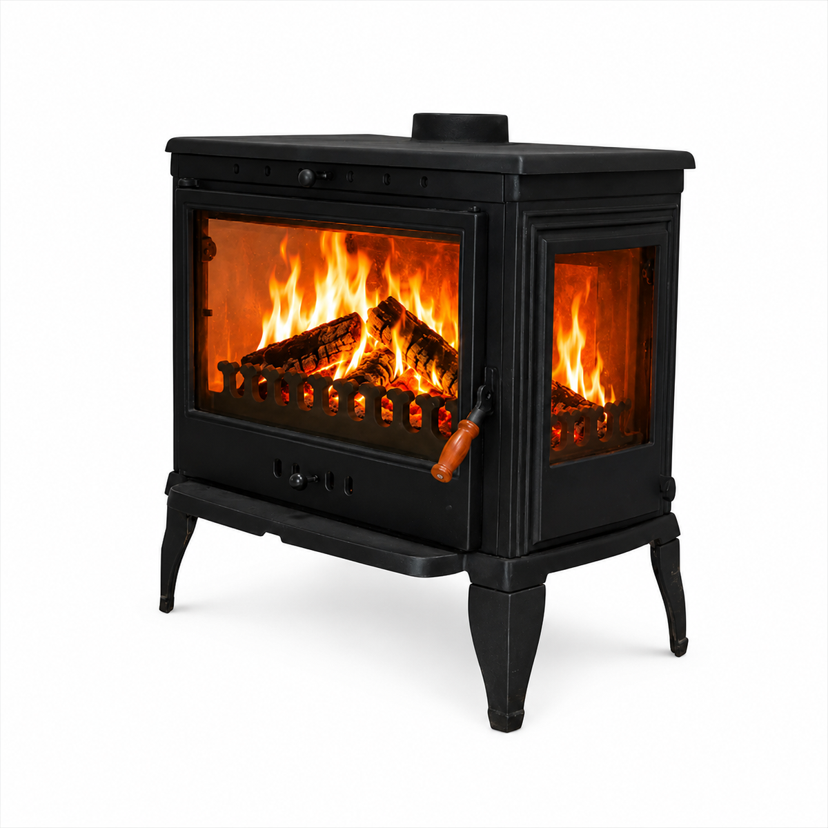 FRS-043 Fire Stove 3 Camlı Döküm Soba: Yüksek Verimli Odun Kömür Isıtıcı