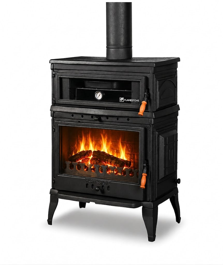 FRS-044 Fire Stove Retro Klasik Fırınlı Döküm Soba: Yüksek Verimli Odun Kömür Yakma, Schott Cam