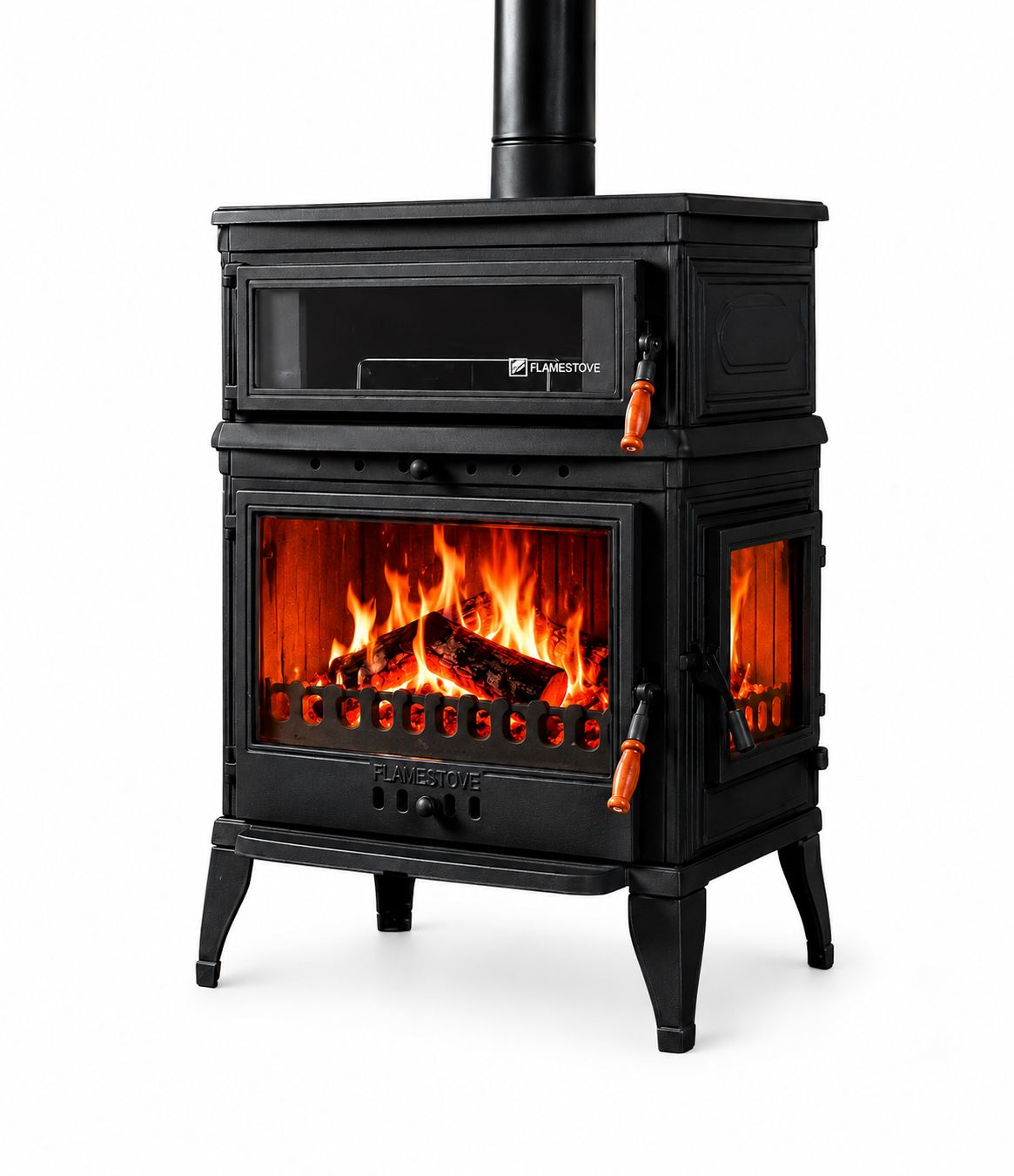 FRS-045YK Fire Stove Retro Lux Emaye Fırınlı Döküm Odun Kömür Sobası Yan Kapaklı Yüksek Verimli.