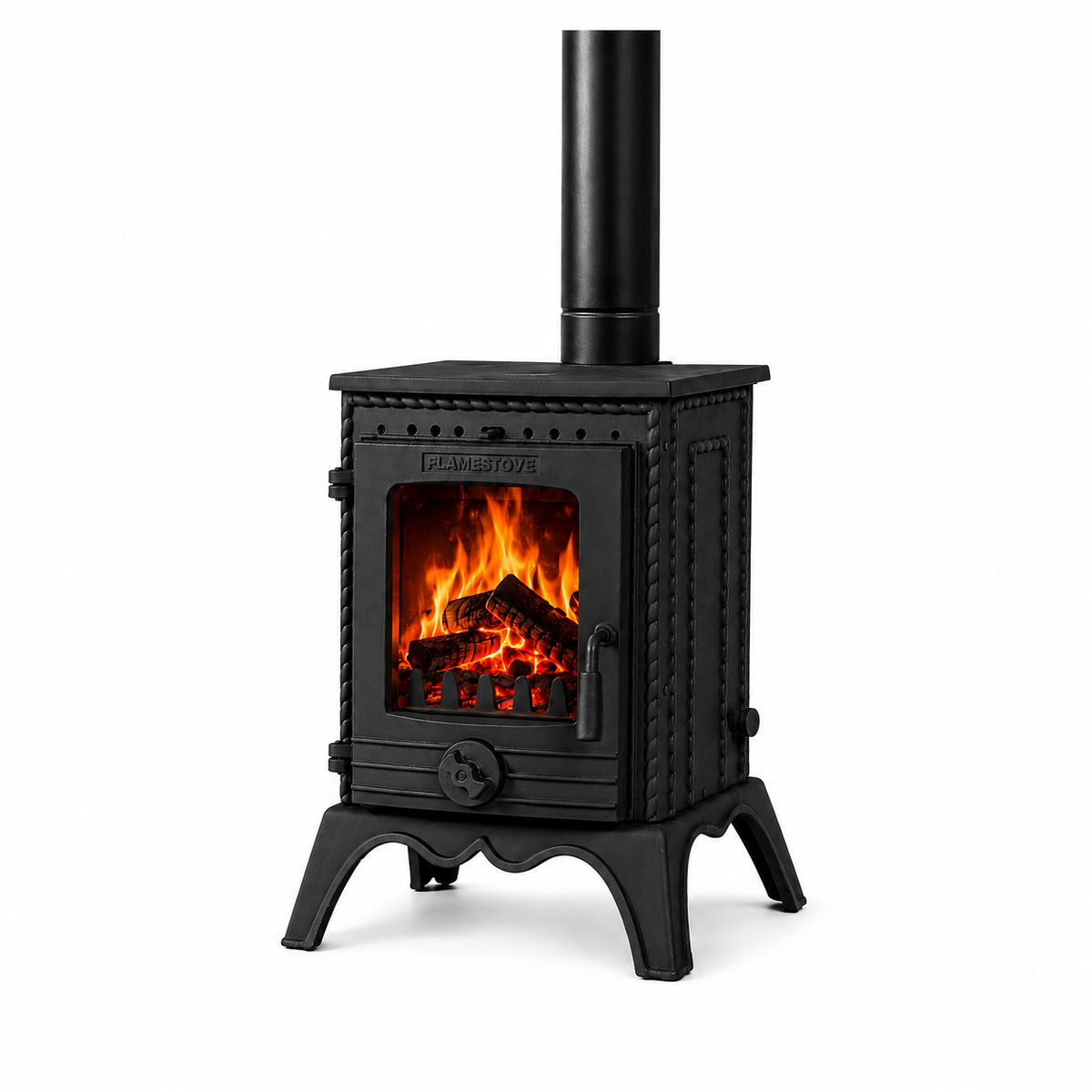 FRS-051 Fire Stove Minör Yüksek Verimli Pik Döküm Soba, Schott Robax Camlı, 50 m² Isıtma