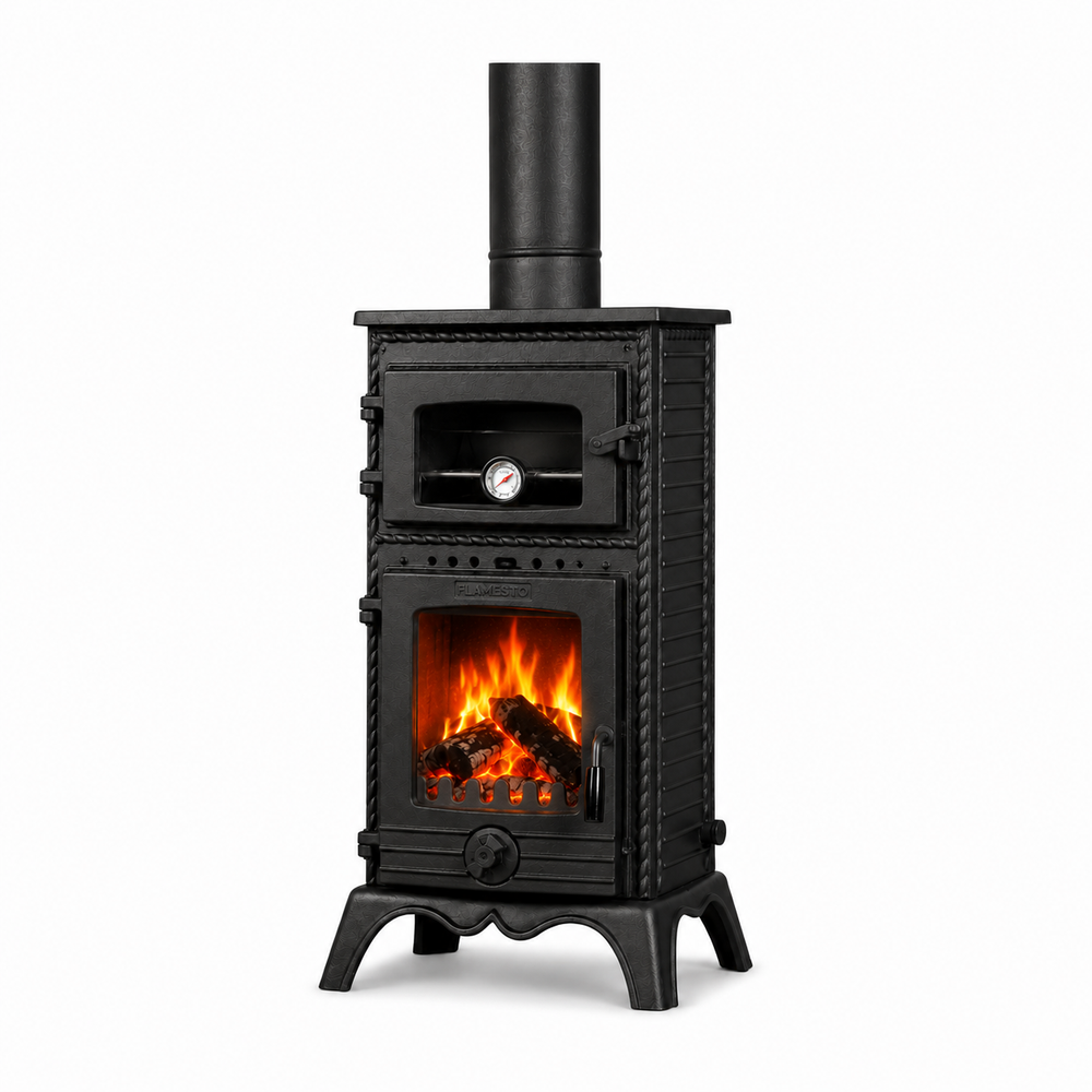 FRS-053 Fire Stove Major Pik Döküm Fırınlı Odun Kömür Sobası, Schott Robax Camlı, Yüksek Verimli.