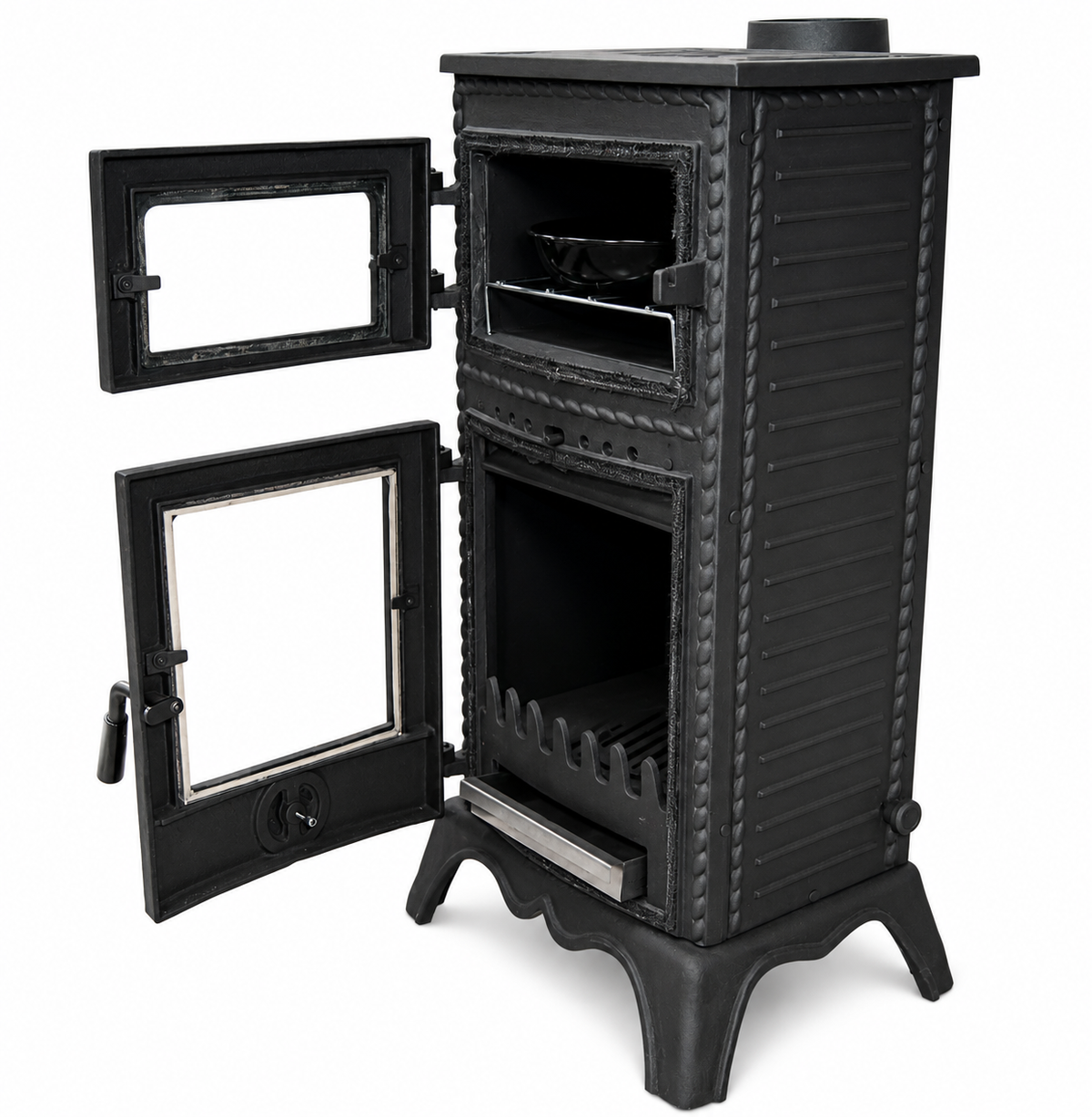 FRS-053 Fire Stove Major Pik Döküm Fırınlı Odun Kömür Sobası, Schott Robax Camlı, Yüksek Verimli.
