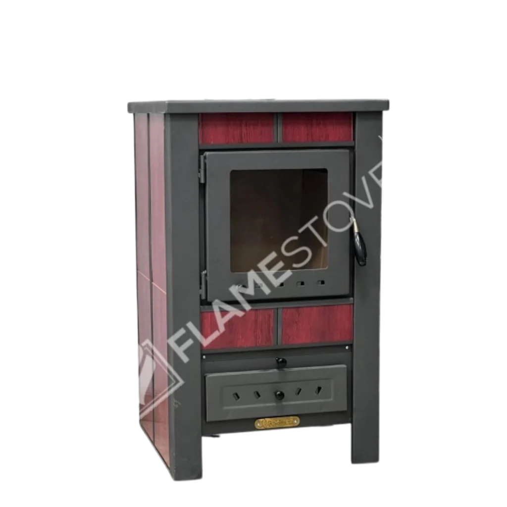 Fire Stove S1 - Çelik Yüksek Verimli Katı Yakıt Sobası, Ateş Tuğlalı, Schott Robax Camlı